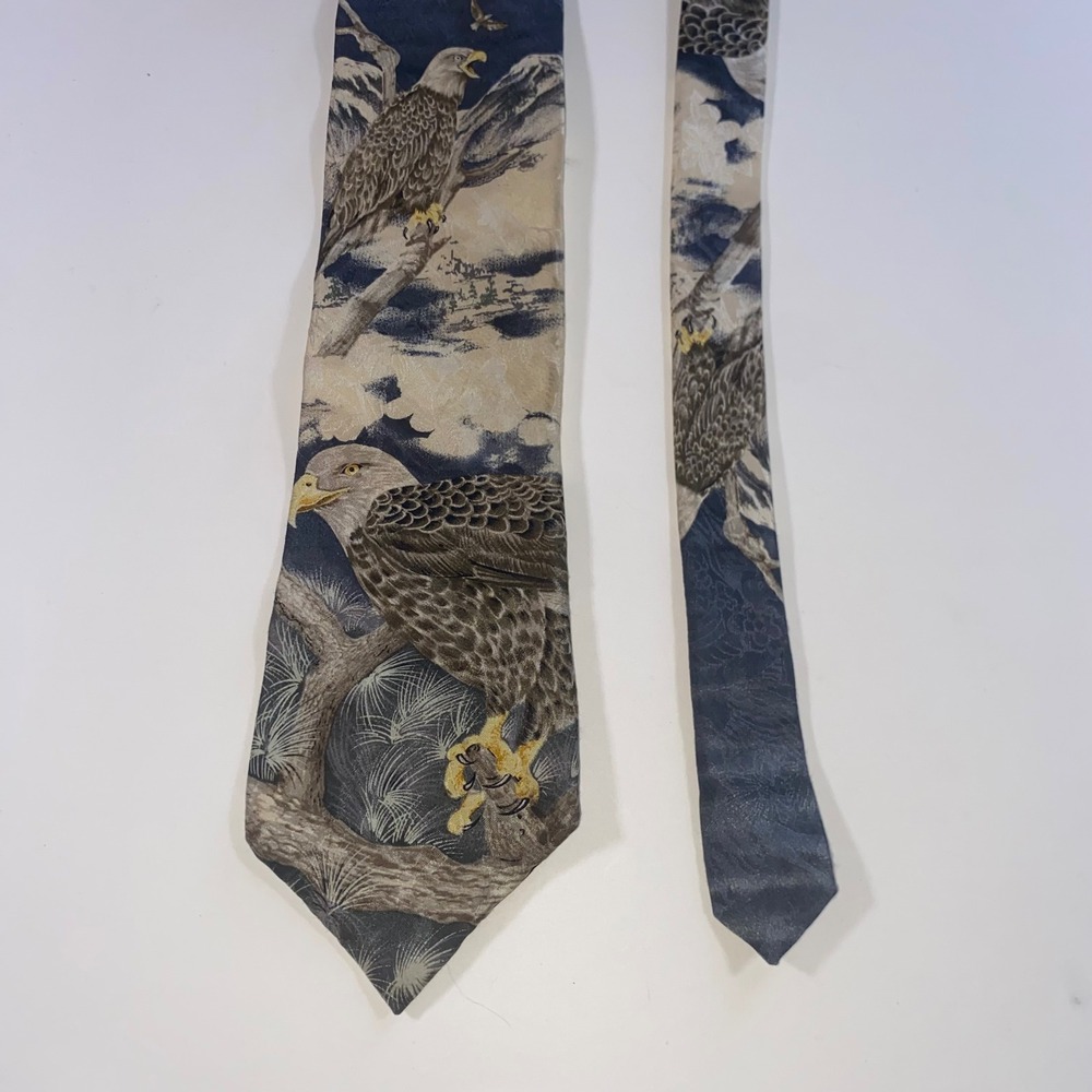 Wembley Endangered Species Bald Eagle Silk Tie Mens Navy Blue‎ Nature Wildlife